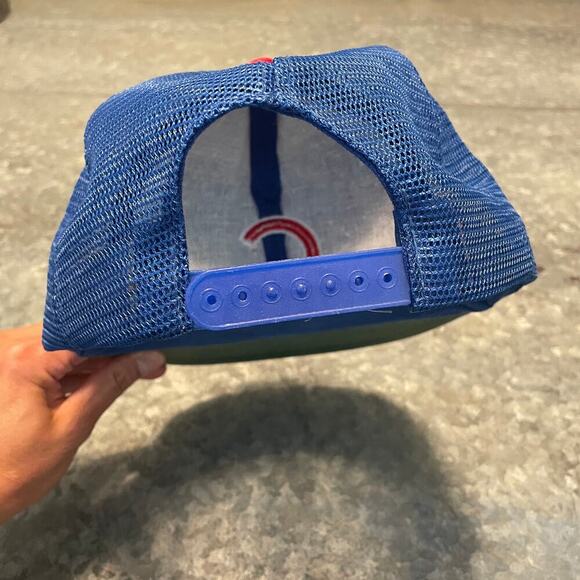 Vintage Chicago Cubs Mesh Snapback Trucker Hat Mens M/L Green Brim UII MLB Retro - Picture 6 of 10